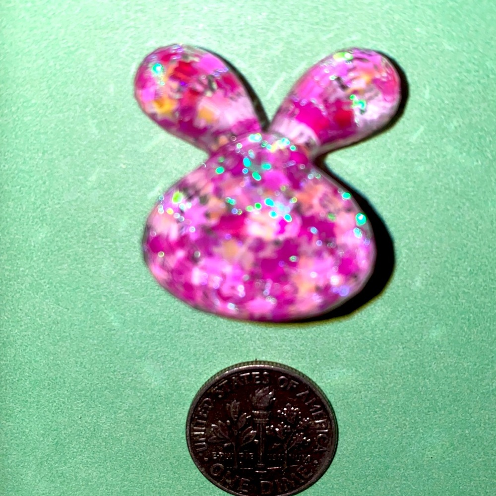 (10 for $15) Pink & White Sparkly Rabbit w/a Pink Bow Acrylic Crocs Shoe CHARMS
